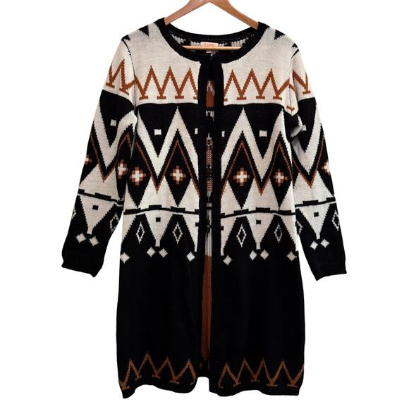 Luxmi Cotton Knit Cardigan Duster Sweater Womens Size L Western Aztec Boho Cozy - Picture 1 of 6